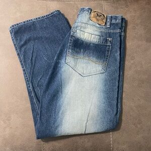 VTG Y2K Avirex Jeans Men’s SZ 36/30 Blue Baggy Straight Denim Medium Wash Paint
